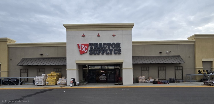 Exterior stucco finish on a Tractor Supply Co. storefront, providing a durable and professional look for a large retail location.